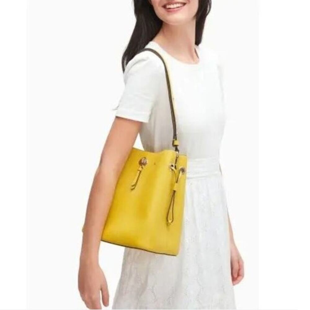 Kate Spade Marti Chartreuse Yellow Pebbled Leather Small Bucket Bag